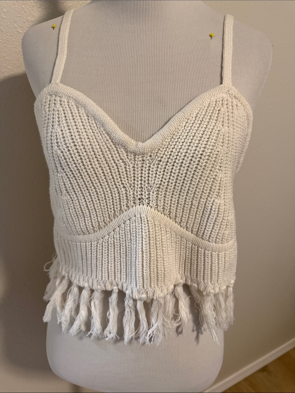 wild fable Cream Knit Fringe Crop Top